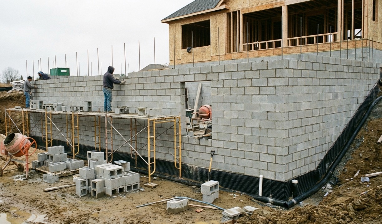 Block wall installation by D and D Excavation in Grey County, Ontario